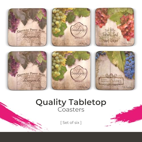 Pimpernel Portmeirion Toscana Coasters, Set of 4 – 4.25" Cork-Backed Boards Featuring Grape Artwork, Heat & Stain Resistant Lacquer Finish, Decorative Drink Mats for Wine Lovers & Coffee Tables - Image 2
