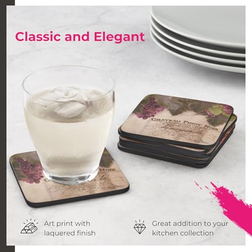 Pimpernel Portmeirion Toscana Coasters, Set of 4 – 4.25" Cork-Backed Boards Featuring Grape Artwork, Heat & Stain Resistant Lacquer Finish, Decorative Drink Mats for Wine Lovers & Coffee Tables - Image 3
