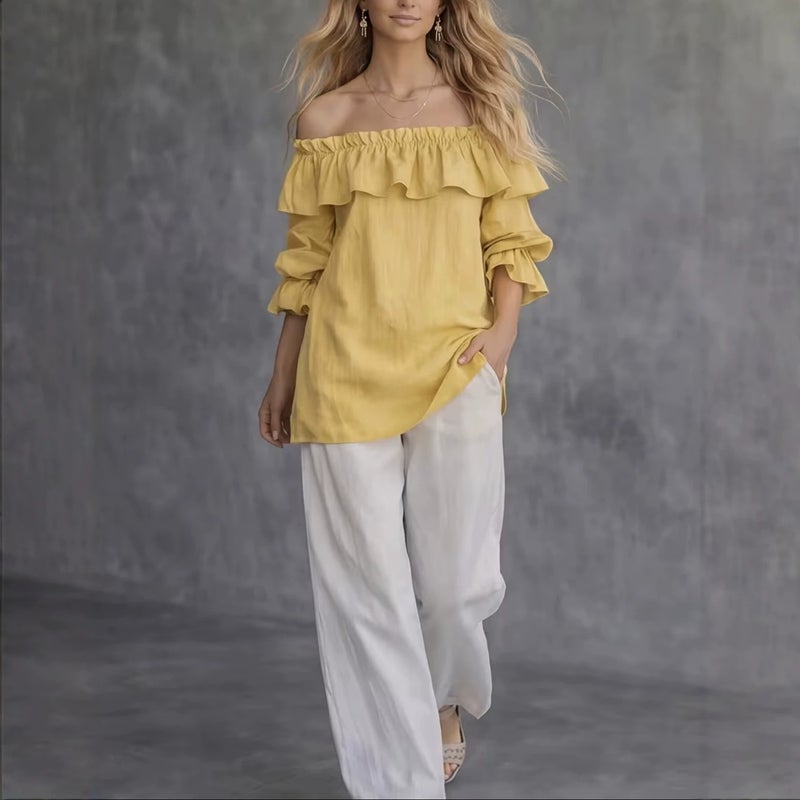Women's Off-Shoulder Ruffled T-Shirt - Image 4
