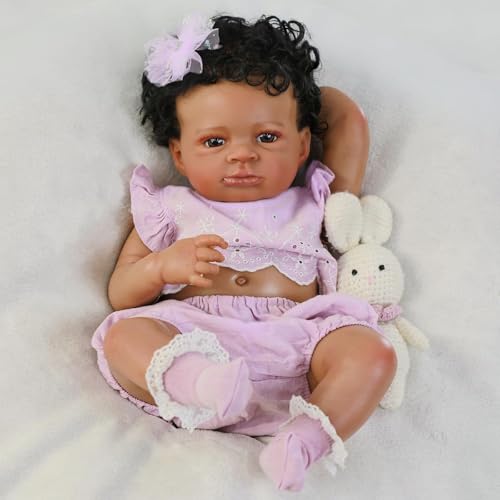 SCOM Lifelike Reborn Baby Dolls20 Inch Realistic Newborn Baby Girl with Full Soft Vinyl Body African American Doll Silicone Girl with Complete Accessories Best Gift for Kids Age 3 Pretend Play - Image 5