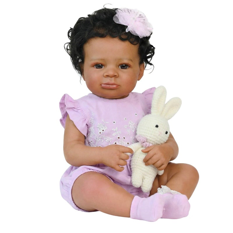 SCOM Lifelike Reborn Baby Dolls20 Inch Realistic Newborn Baby Girl with Full Soft Vinyl Body African American Doll Silicone Girl with Complete Accessories Best Gift for Kids Age 3 Pretend Play - Image 3