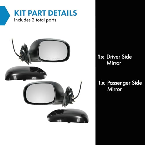 TRQ 2 Piece Driver and Passenger Side Mirror Assembly Set Electric Adjustment Non-Heated No Memory Black Compatible with 2000-2006 Toyota Tundra TO1320189 TO1321189 - Image 2