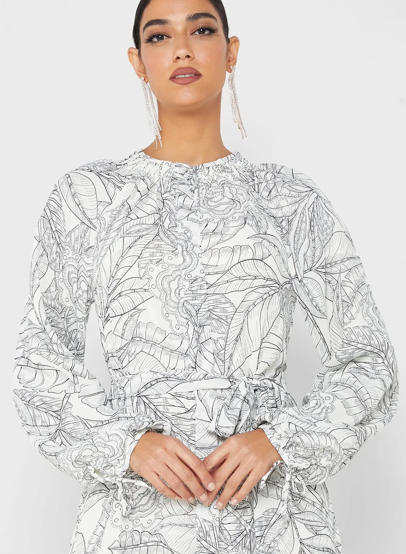 Refka by modanisa  Printed Ruched Waist Tiered Dress for Women | Best Price UAE