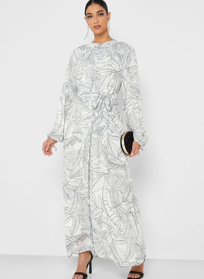 Refka by modanisa  Printed Ruched Waist Tiered Dress for Women | Best Price UAE