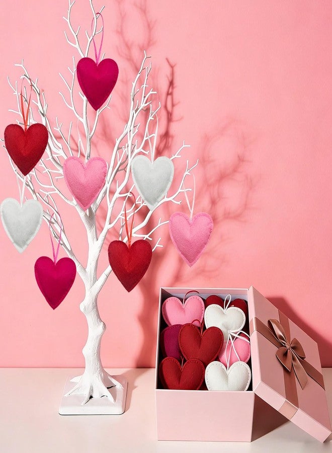 Suartus Felt Heart Ornament, 24Pcs Valentines Day Felt Heart Hanging Ornaments Red Pink Hearts Shaped Ornament Bulk for Valentine Day Wedding Anniversary Party Decorations - Image 3