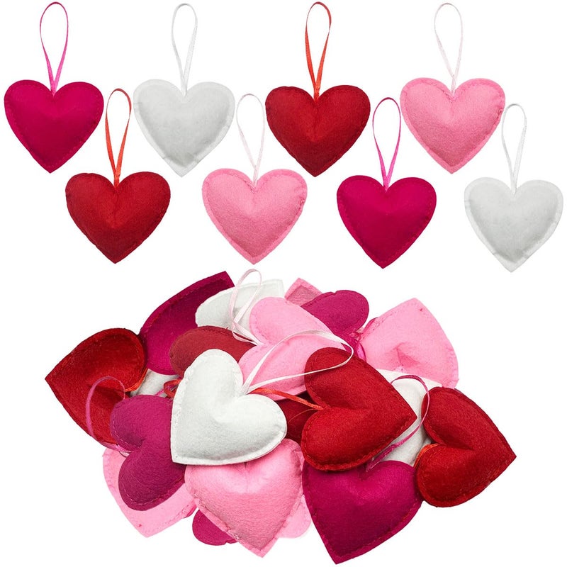 Suartus Felt Heart Ornament, 24Pcs Valentines Day Felt Heart Hanging Ornaments Red Pink Hearts Shaped Ornament Bulk for Valentine Day Wedding Anniversary Party Decorations - Image 1