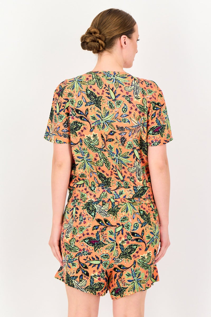 promod Women Floral Print Short Sleeve Playsuit, Multicolor - Image 2