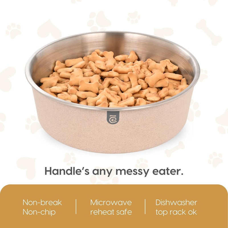 Eha Earth-Friendly Pet Bowls for Dogs | Steel Bowl for Dog | 2500 & 1600 ml | Pet Bowl Made with Rice Husk | Dog Bowl Large Size| 2 Unit | Sand Castle - Image 5