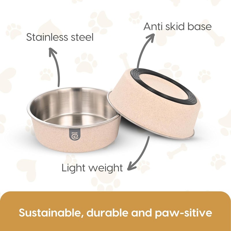 Eha Earth-Friendly Pet Bowls for Dogs | Steel Bowl for Dog | 2500 & 1600 ml | Pet Bowl Made with Rice Husk | Dog Bowl Large Size| 2 Unit | Sand Castle - Image 4