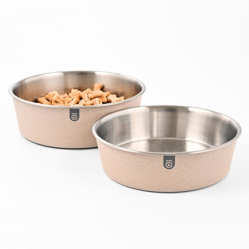 Eha Earth-Friendly Pet Bowls for Dogs | Steel Bowl for Dog | 2500 & 1600 ml | Pet Bowl Made with Rice Husk | Dog Bowl Large Size| 2 Unit | Sand Castle - Image 1