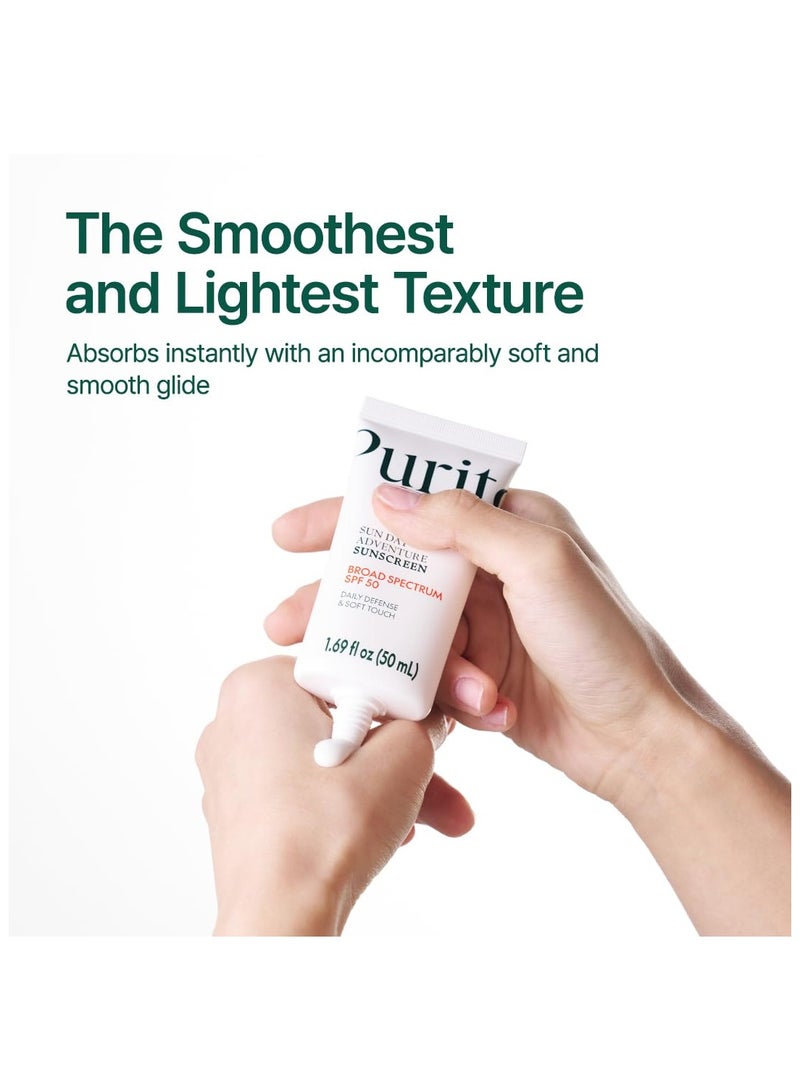 بوريتو Sun Day Adventure واقي الشمس الكوري الناعم والأخفف نسيج الطيف الواسع SPF 50 UVA وحماية UVB لا زيت صب أبيض مجاني لجميع أنواع البشرة نباتي العناية اليومية بالبشرة 50 مل، 1.69 أوقية فلورية - Image 4