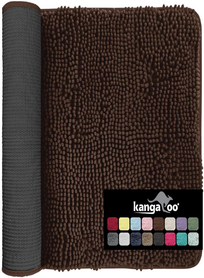 KANGAROO Bathroom Rugs, Chenille Soft Absorbent Bath Rug, Shaggy Shower Mat, Quick Dry Machine Wash Bathmat, Plush Carpet Mats for Tub, Bathtub and Room Home Decor Accessories, 24x17, Brown - Image 2