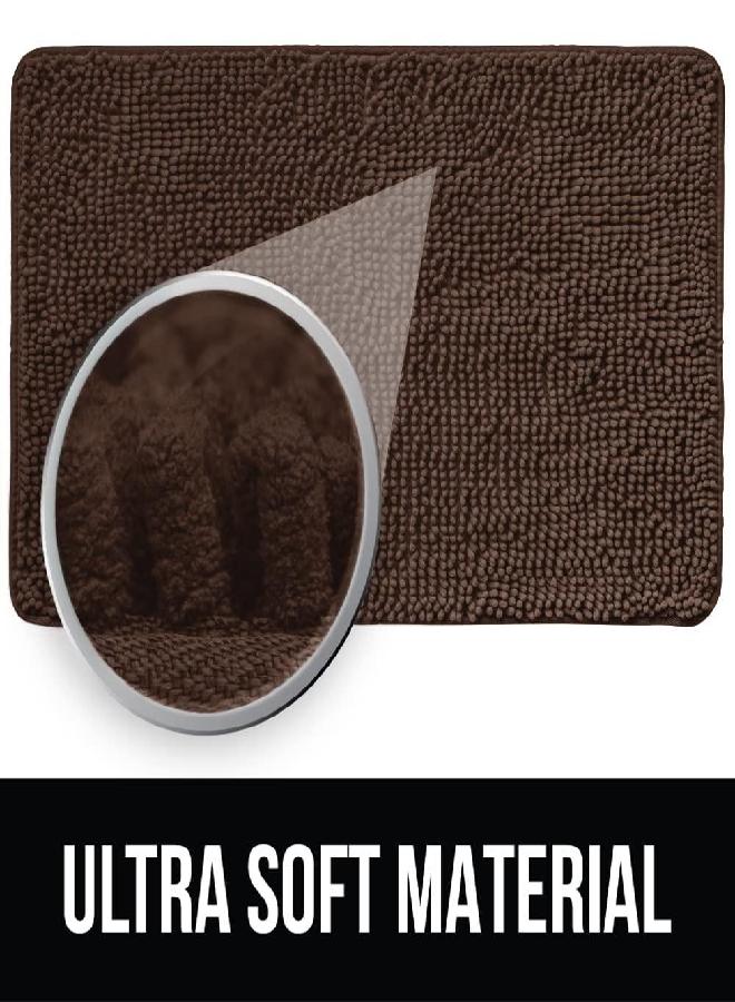 KANGAROO Bathroom Rugs, Chenille Soft Absorbent Bath Rug, Shaggy Shower Mat, Quick Dry Machine Wash Bathmat, Plush Carpet Mats for Tub, Bathtub and Room Home Decor Accessories, 24x17, Brown - Image 1