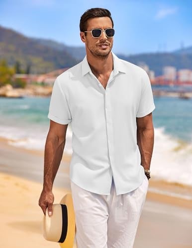 COOFANDY Men's Linen Shirts Short Sleeve Casual Shirts Button Down Shirt for Men Beach Summer Wedding Shirt - Image 4