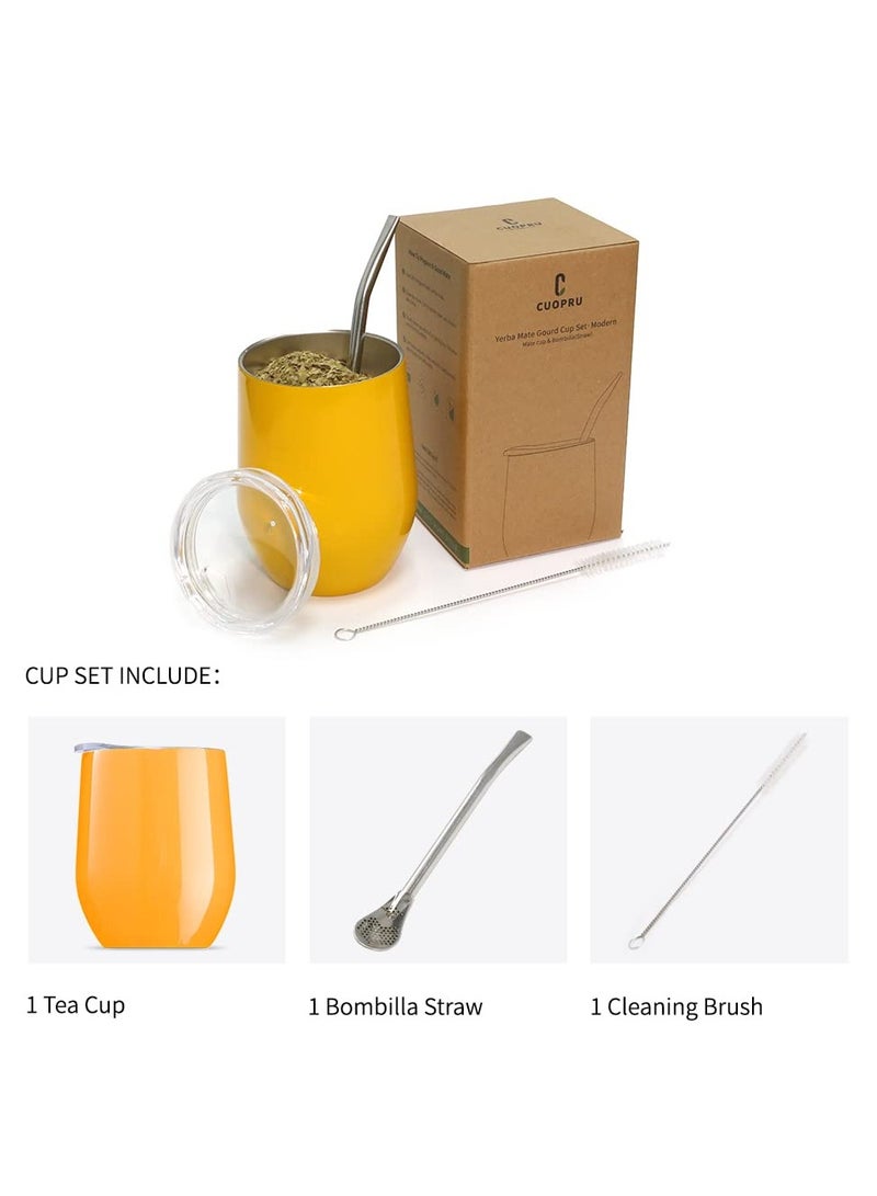 CUOPRU Yerba Mate Tea Cup 304 Stainless Steel Cup With Lid Heat Resistant Portable Tea Mug With Straw And Brush  - Image 2