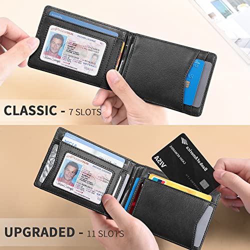 RUNBOX Slim Money Clip Wallets for Men RFID Blocking 11 Card Holder Minimalist Small Thin Carbon Leather Bifold Mens Front Pocket Wallet Gift Box - Image 2