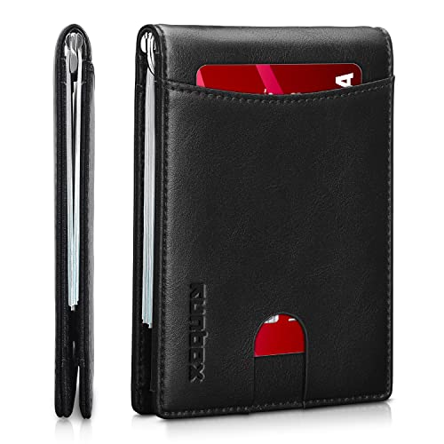 RUNBOX Slim Money Clip Wallets for Men RFID Blocking 11 Card Holder Minimalist Small Thin Carbon Leather Bifold Mens Front Pocket Wallet Gift Box - Image 1