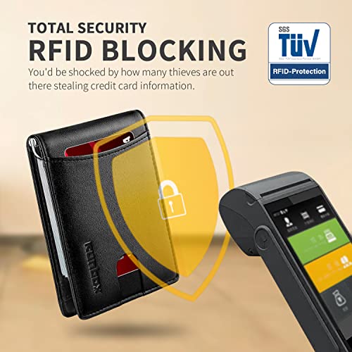 RUNBOX Slim Money Clip Wallets for Men RFID Blocking 11 Card Holder Minimalist Small Thin Carbon Leather Bifold Mens Front Pocket Wallet Gift Box - Image 5