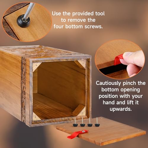 BALLMENT Wooden Urn for Ashes Adult Male Female, Handcrafted Large Cremation Urns Box for Human Ashes Adult Men Women, Memorial Decorative Funeral Urn with Hummingbird Carvings - Image 5