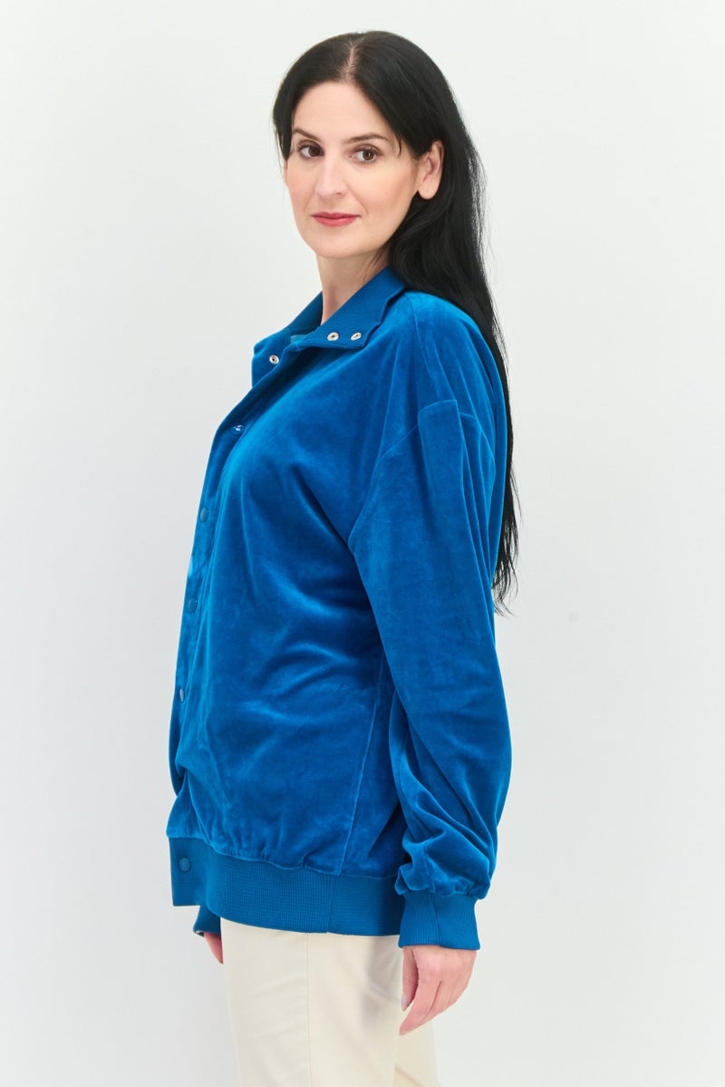 Asos 4505 Women Spread Collar Long Sleeves Solid Sweatshirt, Blue - Image 2