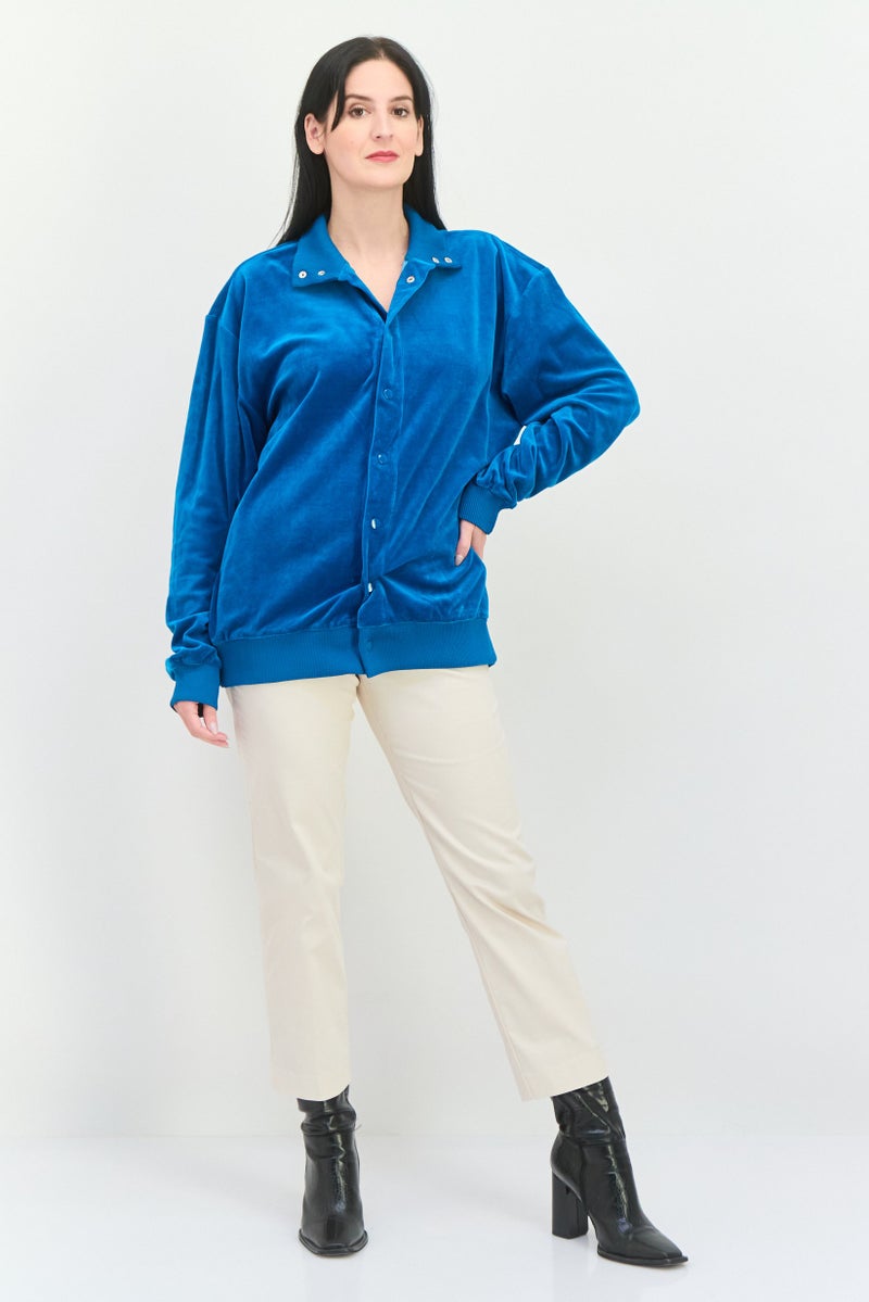 Asos 4505 Women Spread Collar Long Sleeves Solid Sweatshirt, Blue - Image 4