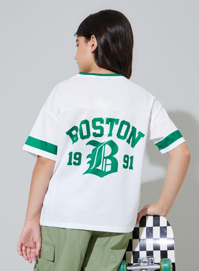 Styli Teen Girls Off White Graphic Print Oversized Sport T-Shirt - Image 1