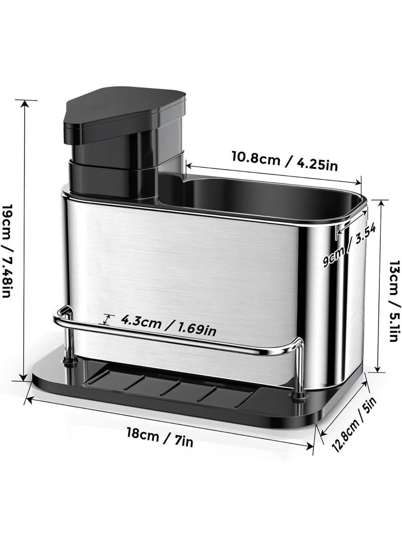 Trina Trina 3-in-1 Sponge Soap Dispenser for Kitchen Sink | Stainless Steel Kitchen Organizer with Brush Holder, Soap Dispenser, and Drying Rack - Image 3