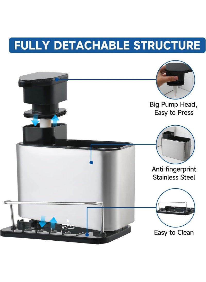 Trina Trina 3-in-1 Sponge Soap Dispenser for Kitchen Sink | Stainless Steel Kitchen Organizer with Brush Holder, Soap Dispenser, and Drying Rack - Image 4