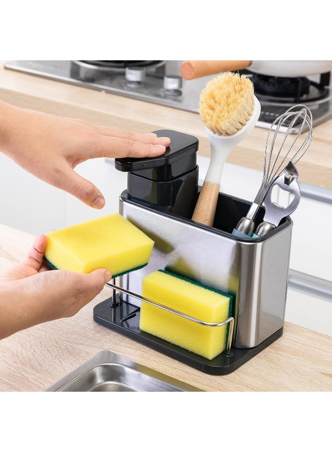 Trina Trina 3-in-1 Sponge Soap Dispenser for Kitchen Sink | Stainless Steel Kitchen Organizer with Brush Holder, Soap Dispenser, and Drying Rack - Image 1