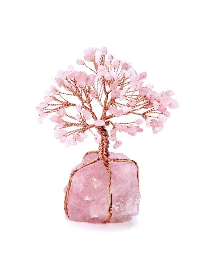 Top Plaza Rose Quartz Healing Crystals Copper Money Tree Desk Office Decor Wrapped On Natural Rose Quartz Base Feng Shui Luck Figurine  - Image 2
