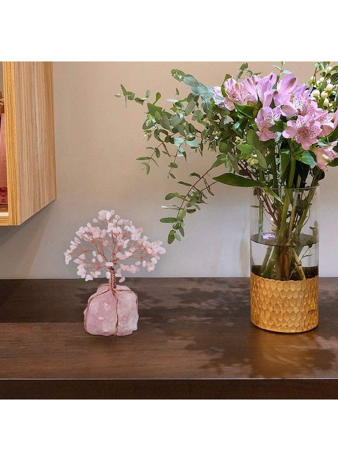 Top Plaza Rose Quartz Healing Crystals Copper Money Tree Desk Office Decor Wrapped On Natural Rose Quartz Base Feng Shui Luck Figurine  - Image 5