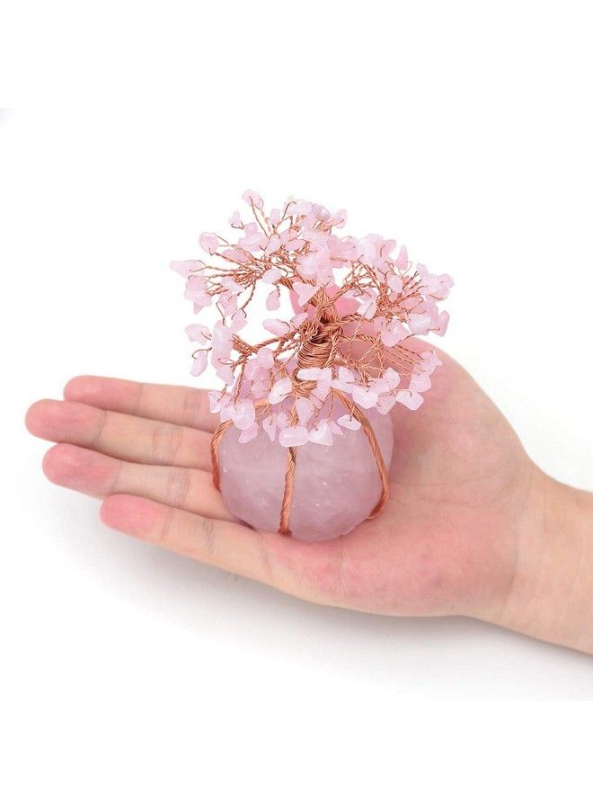 Top Plaza Rose Quartz Healing Crystals Copper Money Tree Desk Office Decor Wrapped On Natural Rose Quartz Base Feng Shui Luck Figurine  - Image 4