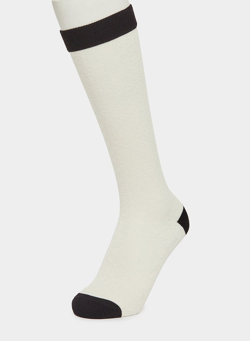 Styli Textured Color Block Calf Length Socks - Image 1
