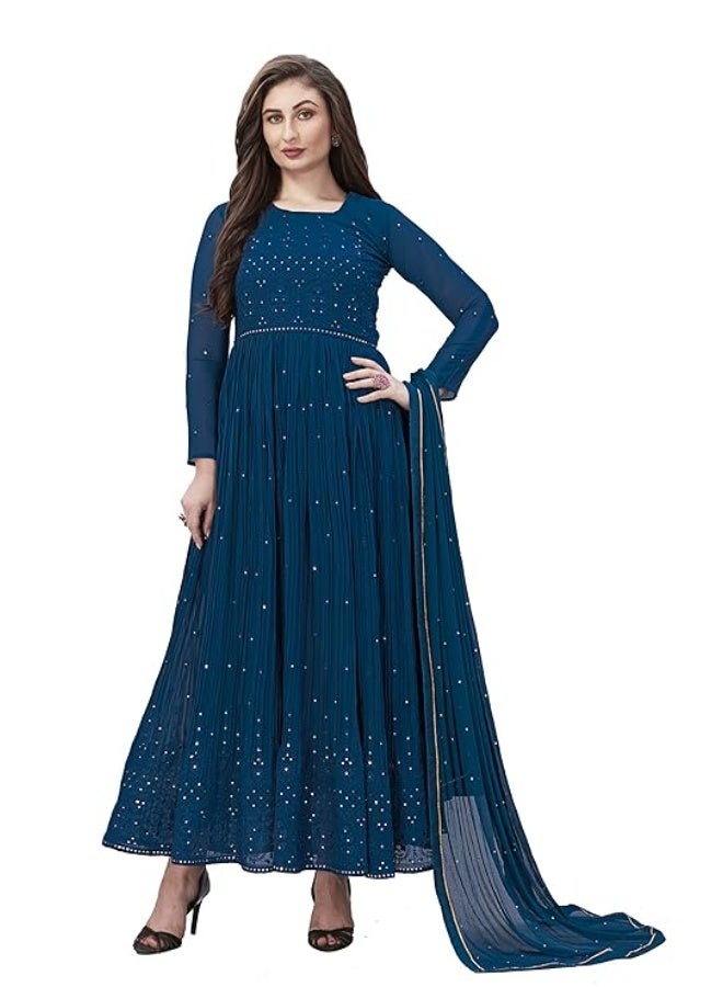 TRENDMALLS طقم أناركالي كورتا مطرز من قماش جورجيت للنساء من تريندمالز مع دوباتا 2XL - Image 3