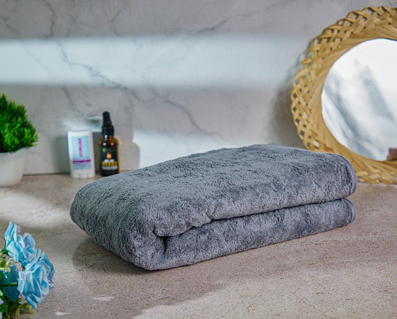 Fezora® Microfiber Towels for Bath | Towels for Bath Large Size | Bath Towel- Super & Absorbent with Hook Quick Dry | 500 GSM | 1 Piece Bath Towel for Men/Women 70 cms x 140 cms (Grey) - Image 2