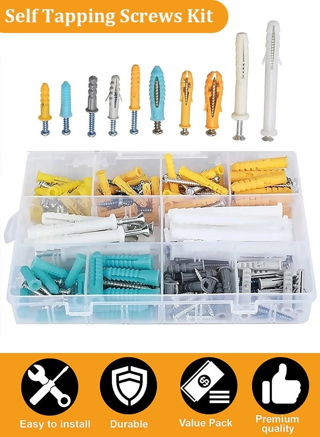 YIM-VIBEHAUS 200Pcs Plastic Drywll Anchors and self Tapping Screws Assortment Kit, 10 Sizes of Wall Plugs and Screws Set with Organizer Box, self Drilling Anchor for HollowWall Hanging - Image 3