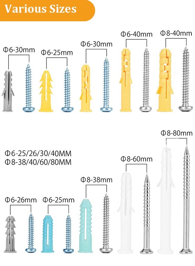 YIM-VIBEHAUS 200Pcs Plastic Drywll Anchors and self Tapping Screws Assortment Kit, 10 Sizes of Wall Plugs and Screws Set with Organizer Box, self Drilling Anchor for HollowWall Hanging - Image 2