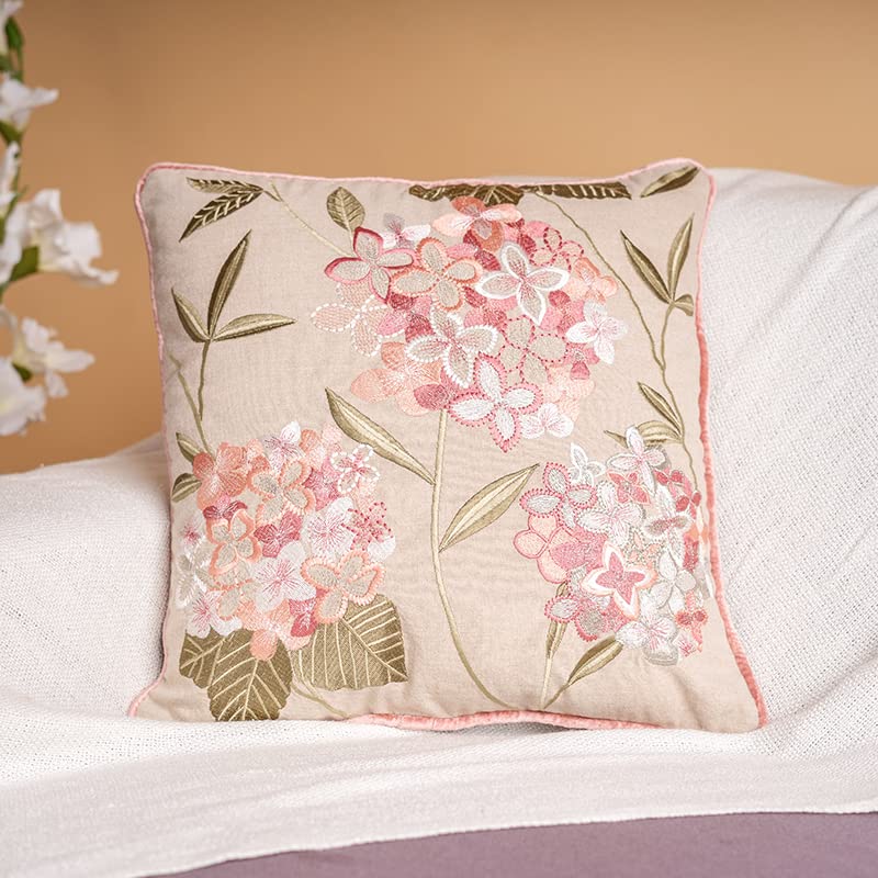 Haus & Kinder Embroidered Cushion Cover 16x16 Inch Set of 1 Premium Cotton Decorative Throw Pillow Cover for Sofa Couch Bed Soft Breathable Square Cushion Case Living Room Home Decor 40x40 cm Cushions - Image 4