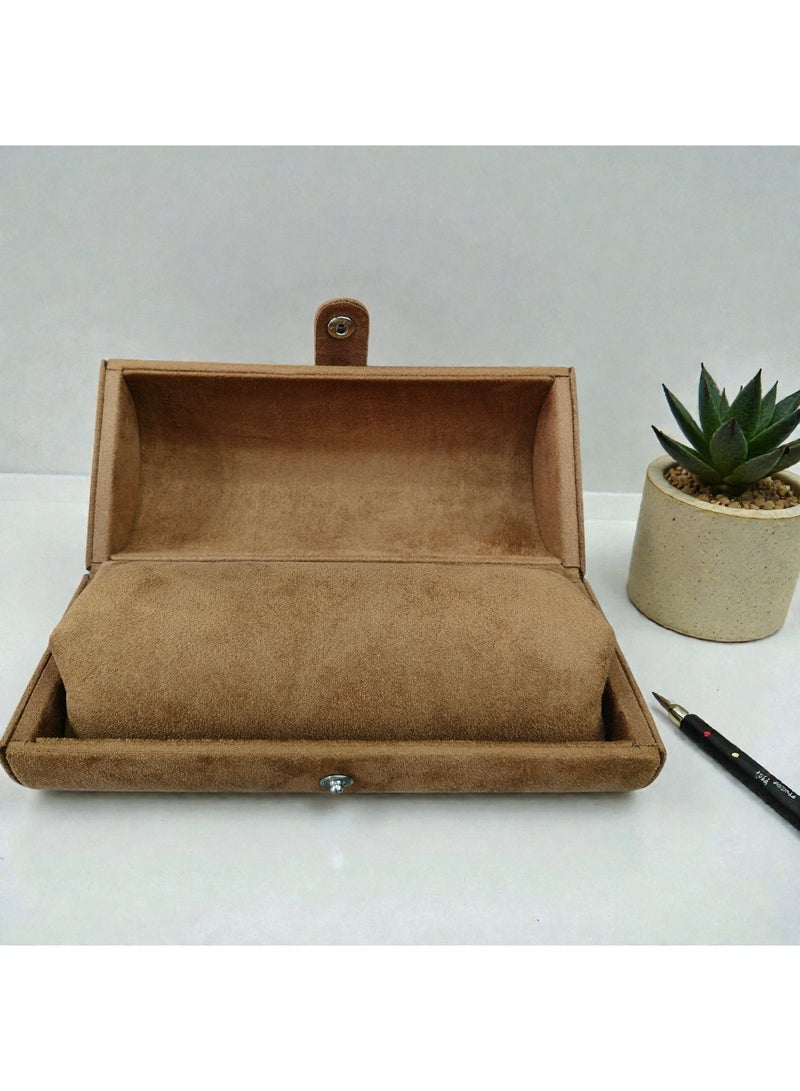 Al Seraj Luxury Brown Suede Bangle Box Organizer | Premium Portable Bracelet & Bangle Storage Case | Soft Velvet Jewelry Folder Box | Elegant Gift & Display Solution - Image 1