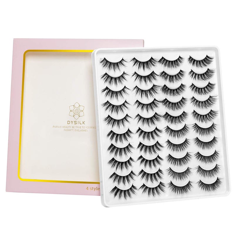 DYSILK Mink Lashes False Eyelashes - Wispy Lashes Natural Look 20 Pairs Lashes Pack 4 Styles Mixed Faux Mink Eyelashes 6D Fake Eyelashes Fluffy Cat Eye Lashes Pack| 11mm-20mm - Image 1