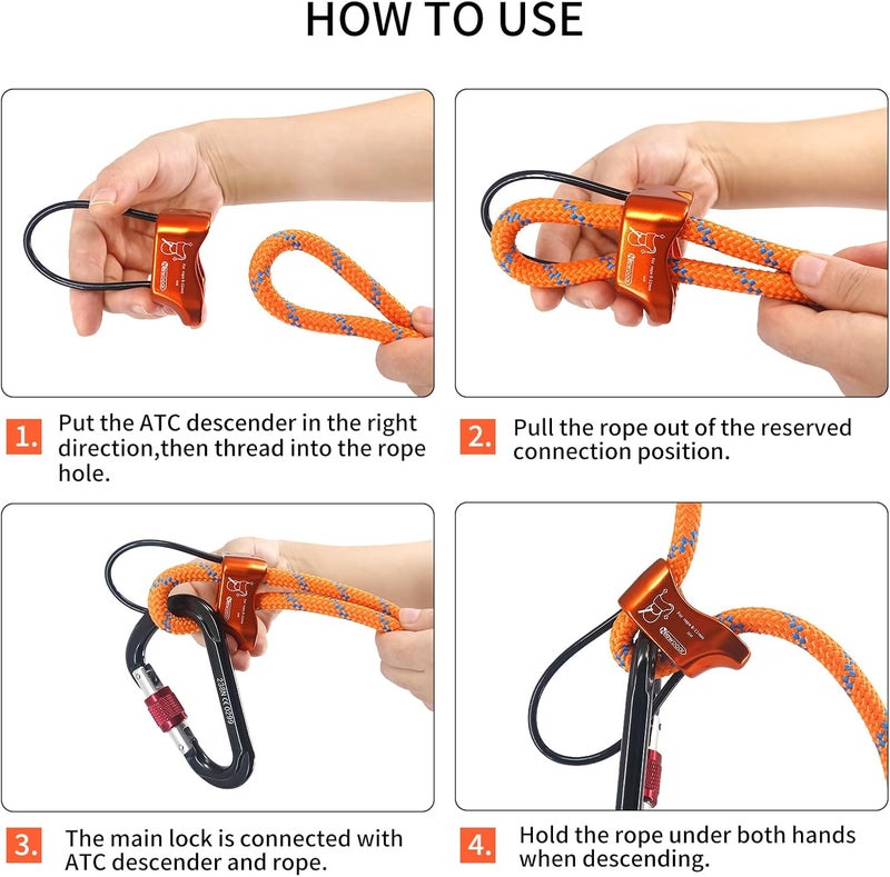 Newdoar Climbing Abseiling Belay Device ATC Rappelling Descender 25KN V-grooved Equipment - Image 5