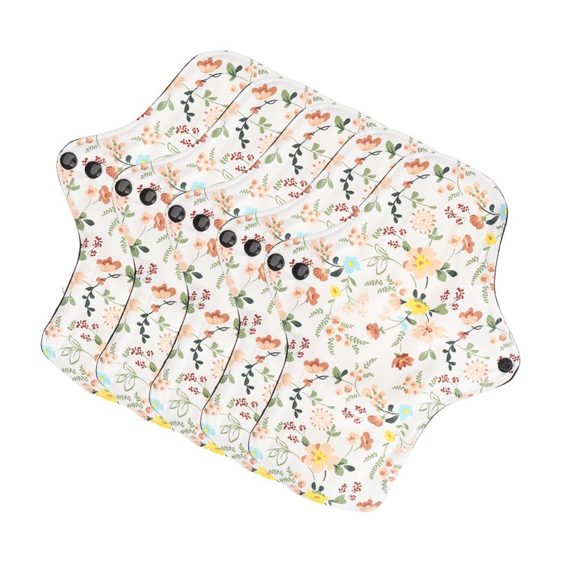 5pcs Washable Breathable Menstrual Pad Flower Pattern Super Absorbent Reusable Cotton Sanitary Pad Panty Liners M - Image 3