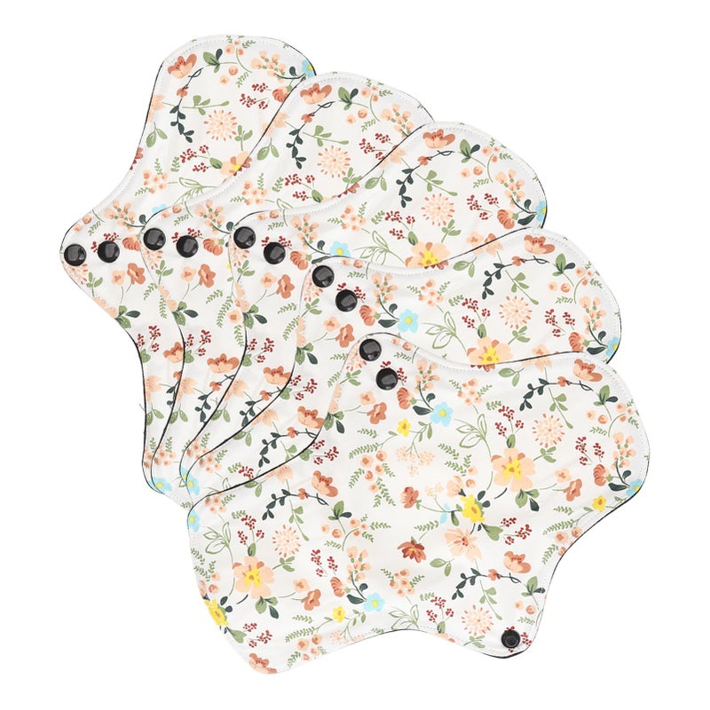 5pcs Washable Breathable Menstrual Pad Flower Pattern Super Absorbent Reusable Cotton Sanitary Pad Panty Liners M - Image 5