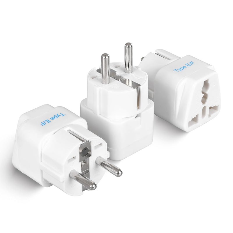 Ceptics Europe Travel Adapter India to Europe Schuko Plug Type EF European Plug Adapter Universal Adapter for Europe Adapter CE RoHS White 3 Pack Lifetime Limited Warranty - Image 1