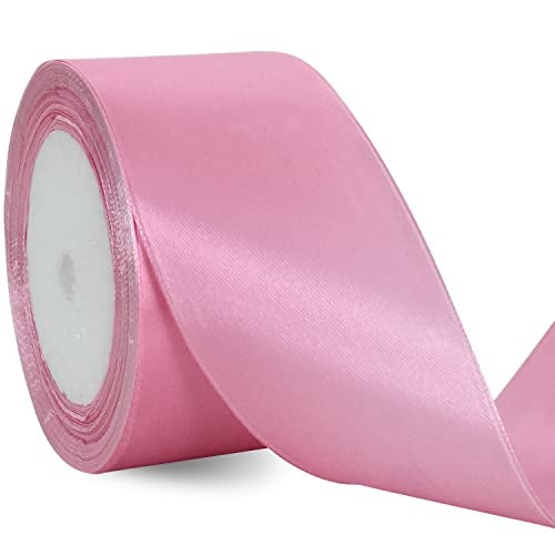 TONIFUL 2 in x 25 Yds Wide Light Baby Pink Satin Ribbon Solid Fabric Ribbons Roll for Crafts Chair Sash Valentines Day Gift Wrapping Invitation Cards Floral Hair Bows Sewing Party Wedding Decoration