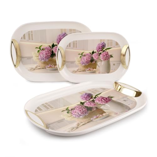 Nayasa Inspiration Plastic Serving Tray Set of 3 (Small, Medium, Big) | Kitchen Tray for Serving Tea, Coffee, Snacks | Multi Purpose Serveware | White & Cream - Image 4