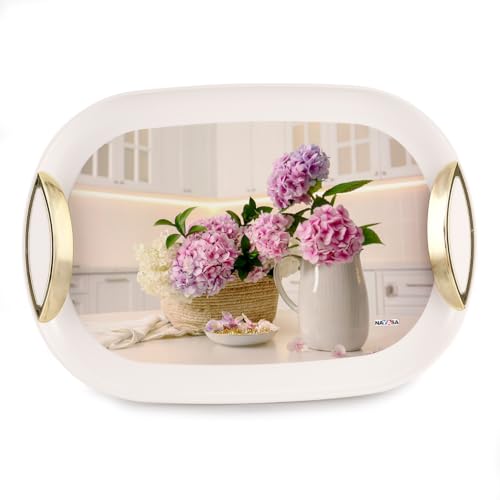 Nayasa Inspiration Plastic Serving Tray Set of 3 (Small, Medium, Big) | Kitchen Tray for Serving Tea, Coffee, Snacks | Multi Purpose Serveware | White & Cream - Image 3
