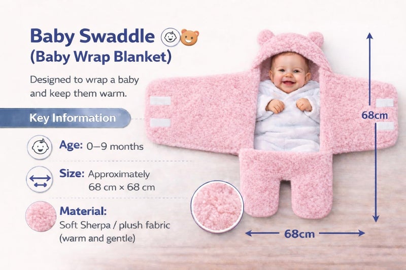 BRANDONN Baby Blanket Newborn Gift Pack of Swaddle Wrapper, 0-9 Months, Length 68 cm x Width 68 cm - Image 4