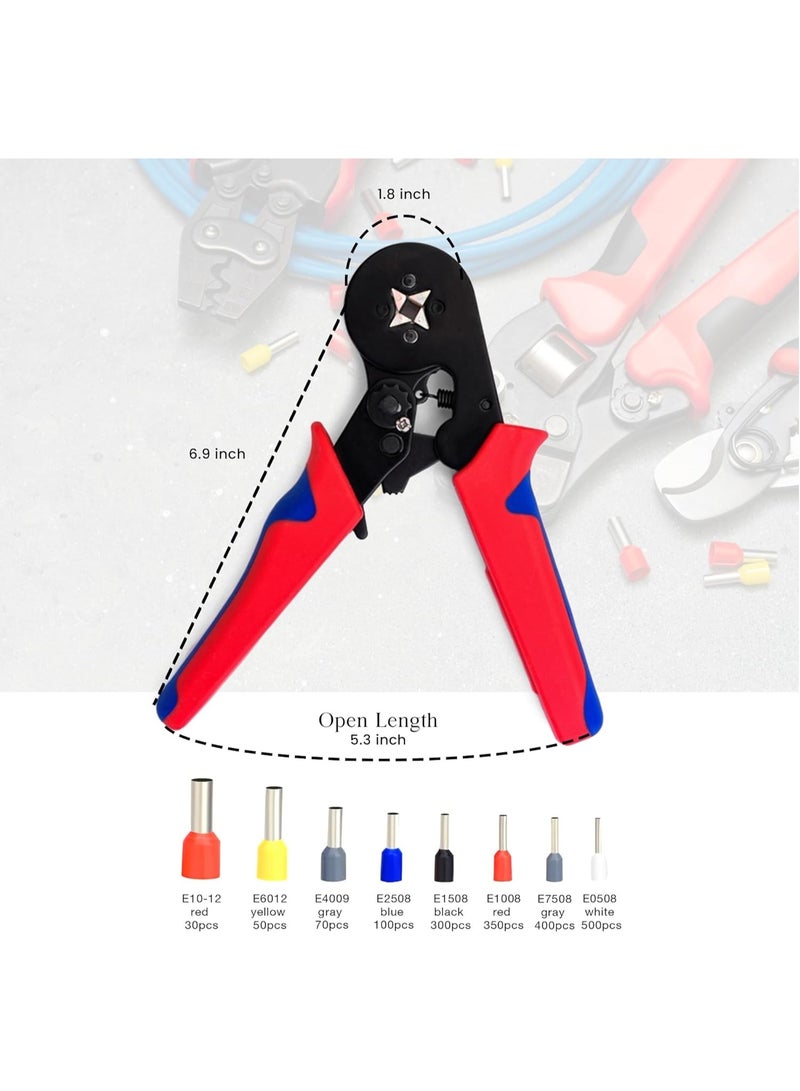 Relex Ferrule Crimping Tools Wire Pliers - 1200 PCS Wire Ferrules with Crimpers Pliers Kit for Electricians, Adjustable Ratchet Tools with Terminals Connectors 0.25-10 mm² (AWG 23-7) - Image 2