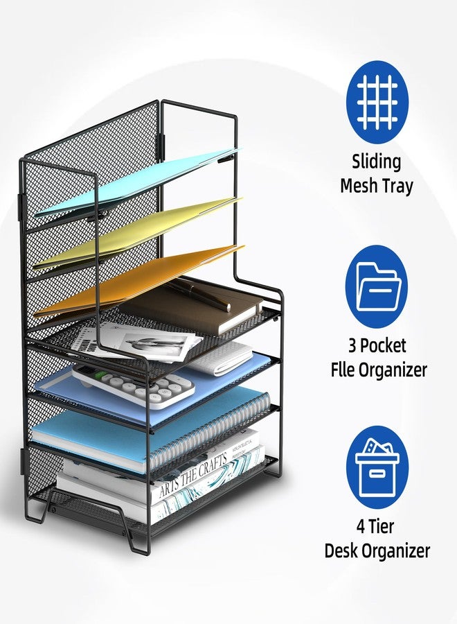 SUPEASY 7 Tier Desk File Organizer, Mesh Letter Tray Paper Organizer with File Holders, Metal Desktop Organizers and Accessories for Home Office Supplies, Black - Image 4